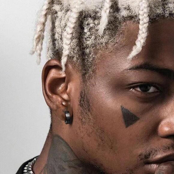 Black Stainless Steel Small Hoop Earrings for Men, Unisex, Hinged Huggie Style, - Picture 4 of 8